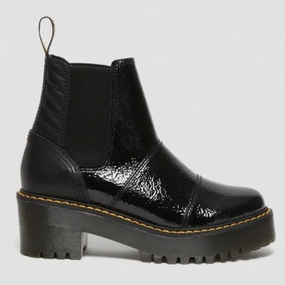 NEW Dr. Martens Rozalie Distressed Patent Heeled Chelsea Boots in Black size 7 - Picture 1 of 11